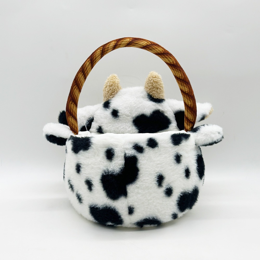 Adorable Cow Plush Basket - 32cm Spotted Cow - Shaped Handbag with Handle, 198g Soft Stuffed Animal Tote for Storage 16