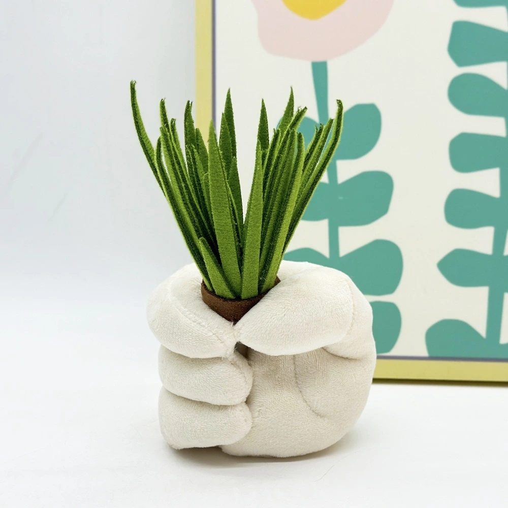 Забавная плюшевая настольная кашпо высотой 16 см с искусственным суккулентом — милый декоративный элемент для дома, офиса и оригинальный подарок. 1