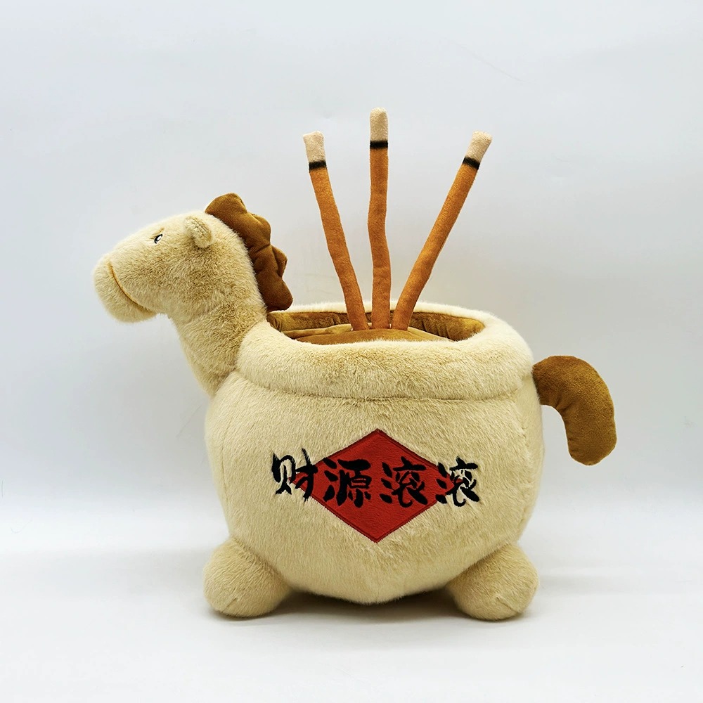 Plush Horse Treasure Pot Decor - 'Wealth Rolls In' Fortune-Bringing Mascot with Storage, Cute Feng Shui Plush Toy 18