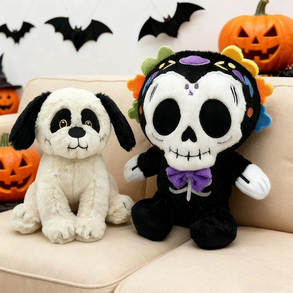 19CM Halloween Plush Toys Set - Panda Dog &amp; Day of the Dead Skeleton Stuffed Animals for Holiday Decor &amp; Gifts 1