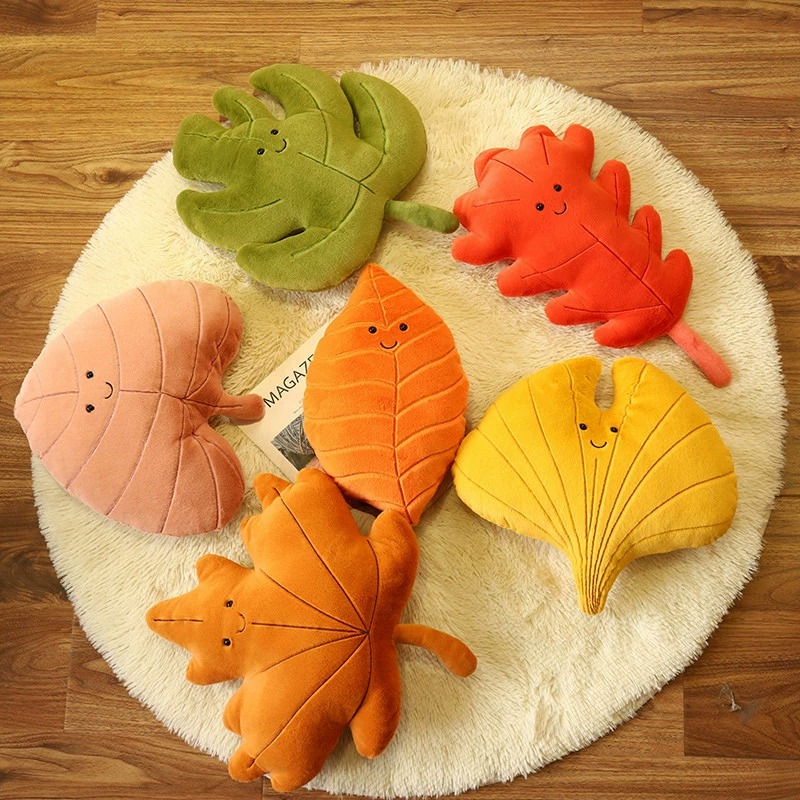 Cute Fall Leaf Plush Pillows - Assorted Leaf - Shaped Stuffed Cushions with Adorable Smiles for Home Decor 11