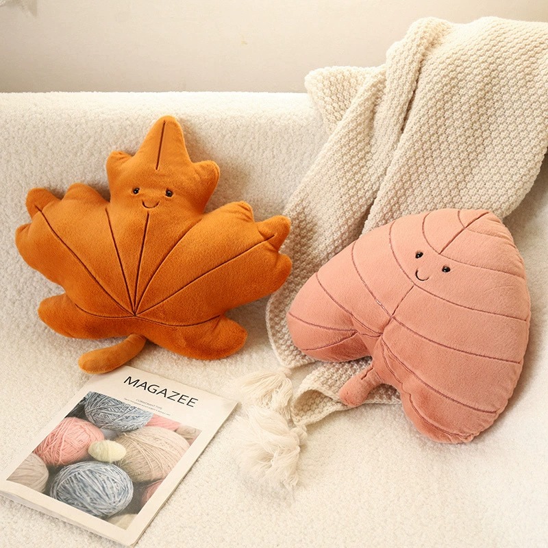 Cute Fall Leaf Plush Pillows - Assorted Leaf - Shaped Stuffed Cushions with Adorable Smiles for Home Decor 15