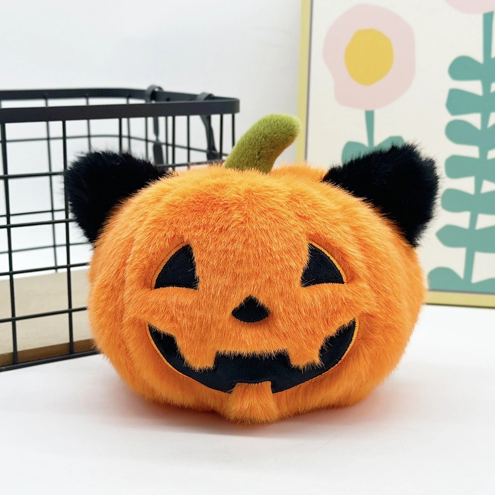 16cm Halloween Cat Ear Pumpkin Plush Toy - Cute Jack-o'-Lantern Stuffed Doll for Festive Decor &amp; Gift 1