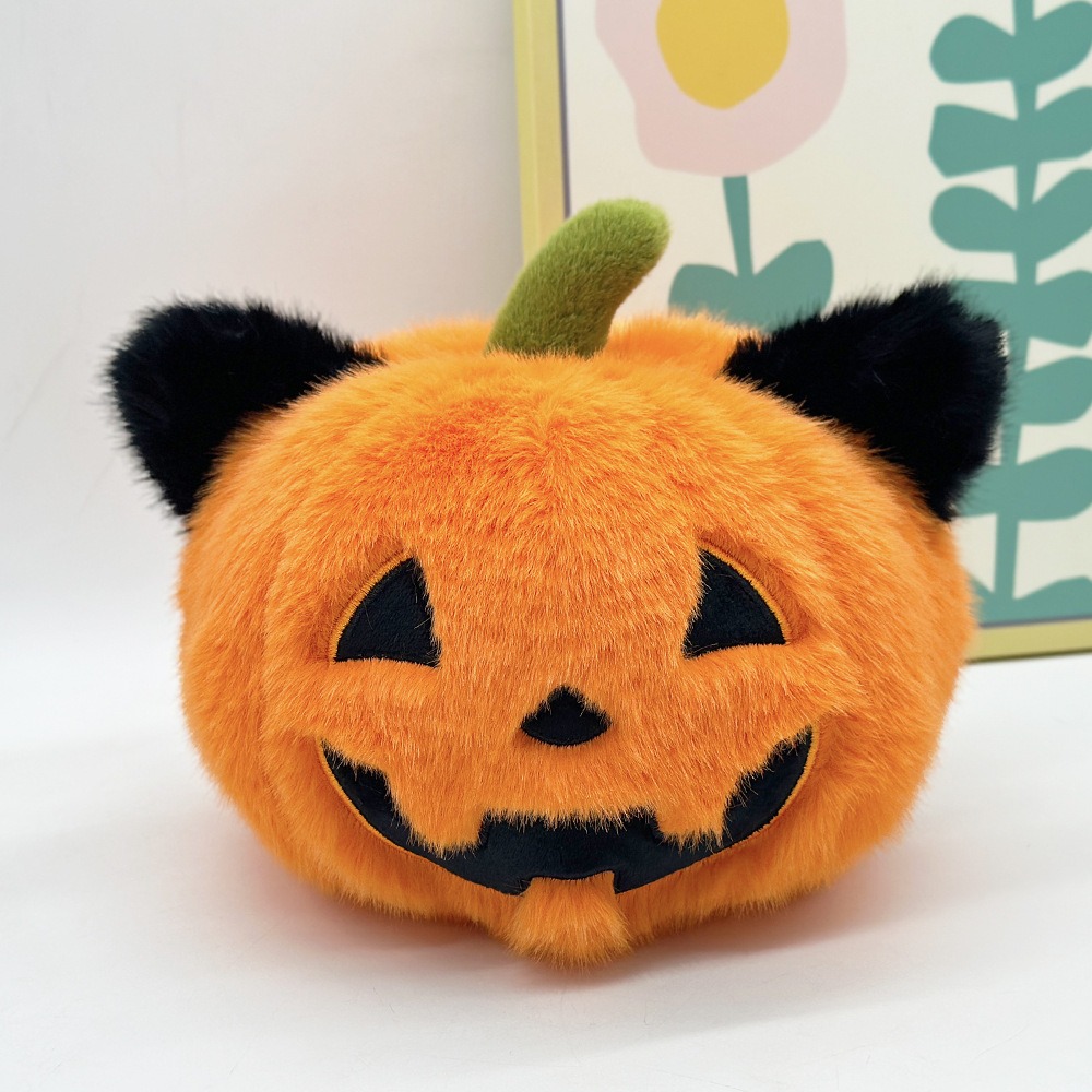 16cm Halloween Cat Ear Pumpkin Plush Toy - Cute Jack-o'-Lantern Stuffed Doll for Festive Decor & Gift 13