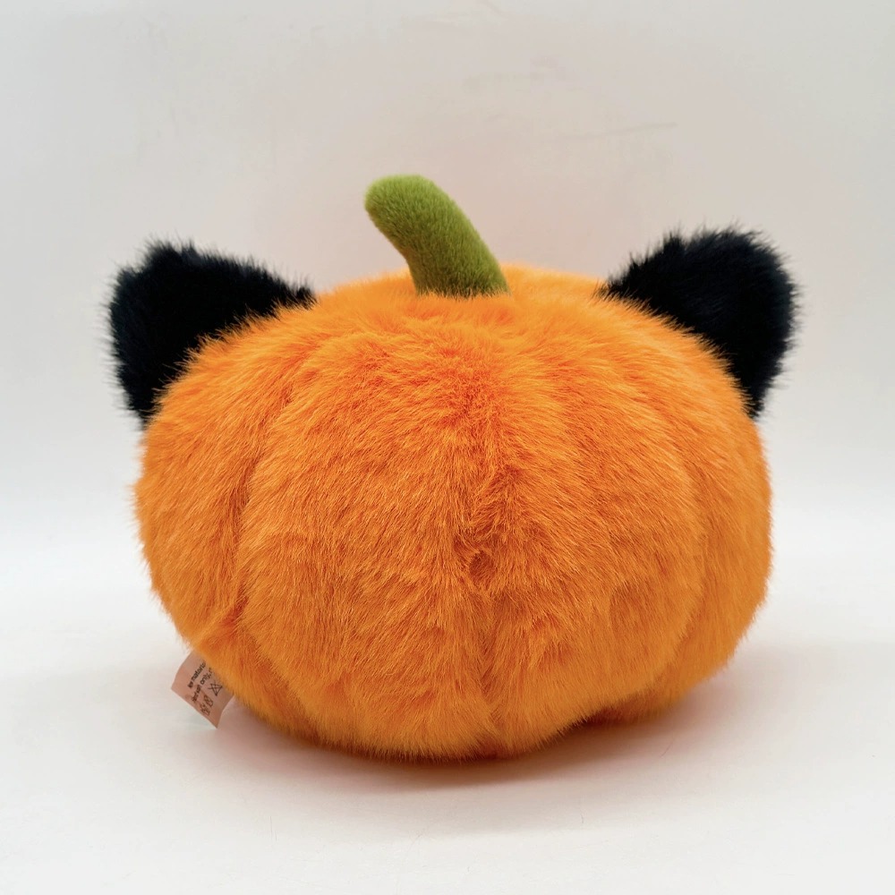 16cm Halloween Cat Ear Pumpkin Plush Toy - Cute Jack-o'-Lantern Stuffed Doll for Festive Decor & Gift 16