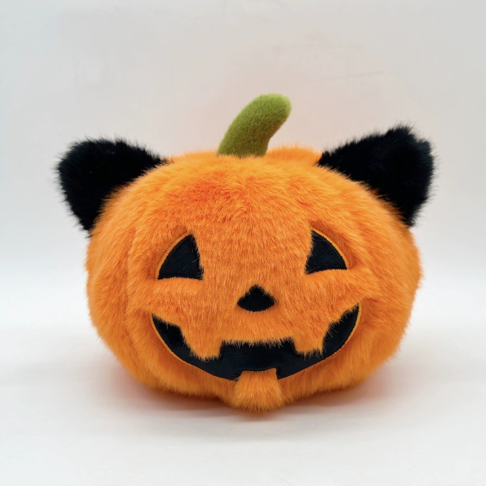 16cm Halloween Cat Ear Pumpkin Plush Toy - Cute Jack-o'-Lantern Stuffed Doll for Festive Decor & Gift 18
