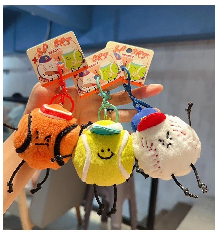 3PCS Sport Ball Plush Keychain Set Basketball Tennis Baseball Soft Stuffed Toy with Hat for Kids Bags Gifts 1