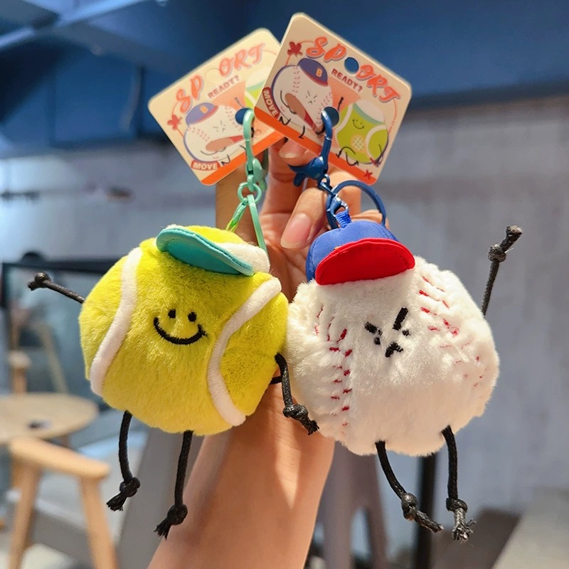 3PCS Sport Ball Plush Keychain Set Basketball Tennis Baseball Soft Stuffed Toy with Hat for Kids Bags Gifts 17