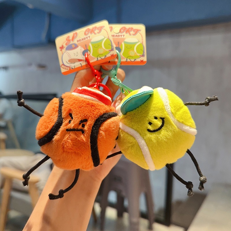 3PCS Sport Ball Plush Keychain Set Basketball Tennis Baseball Soft Stuffed Toy with Hat for Kids Bags Gifts 22