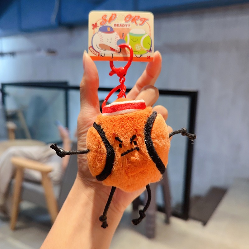 3PCS Sport Ball Plush Keychain Set Basketball Tennis Baseball Soft Stuffed Toy with Hat for Kids Bags Gifts 20