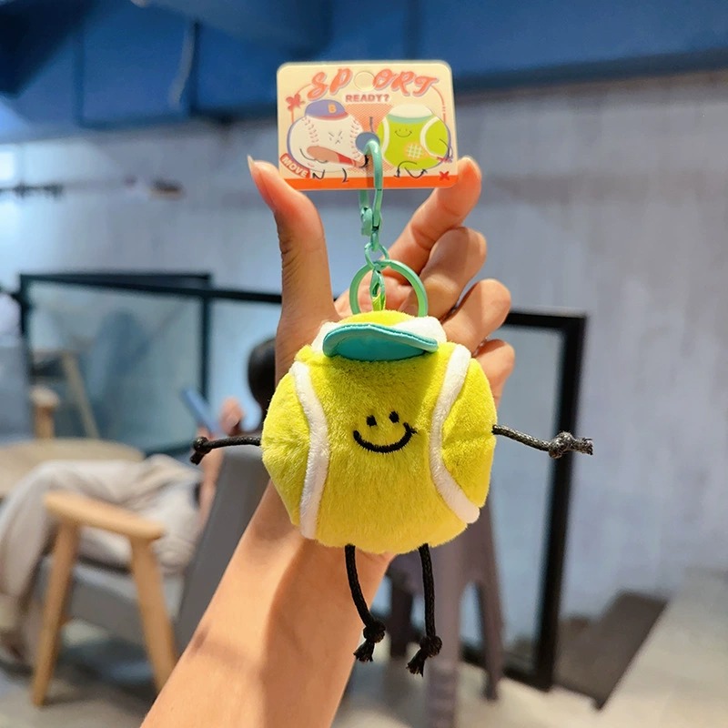 3PCS Sport Ball Plush Keychain Set Basketball Tennis Baseball Soft Stuffed Toy with Hat for Kids Bags Gifts 14