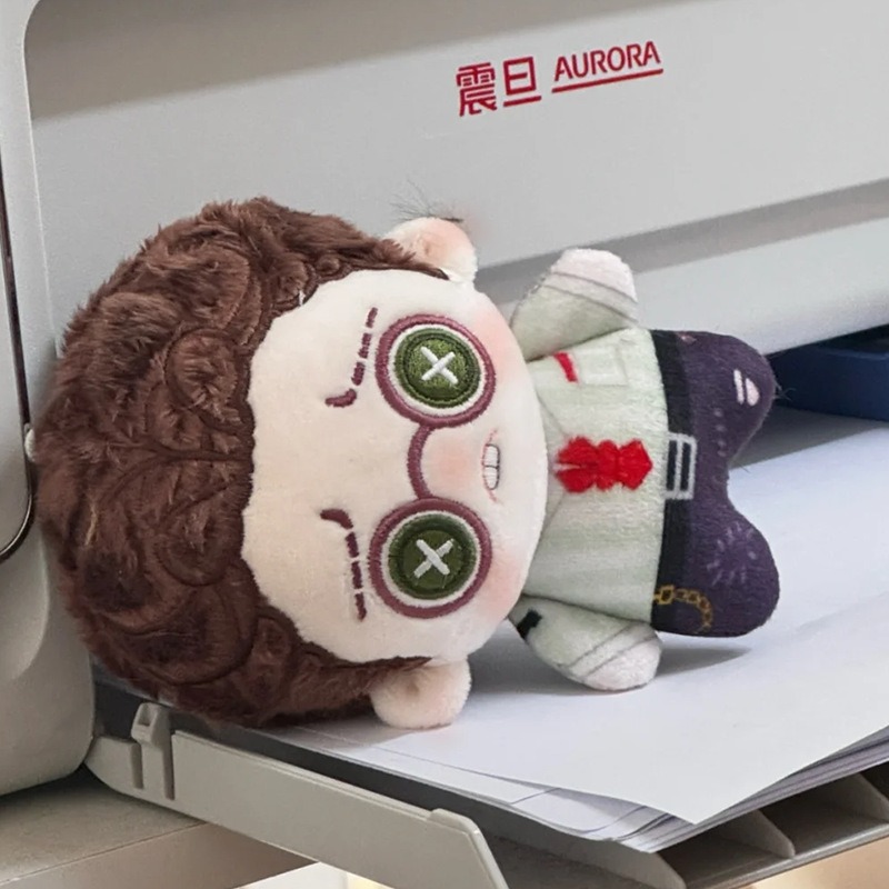 Cute Plush Doll with Curly Brown Hair & Green Cross Glasses - Unique Stuffed Toy with Detailed Outfit for Collectors & F 10