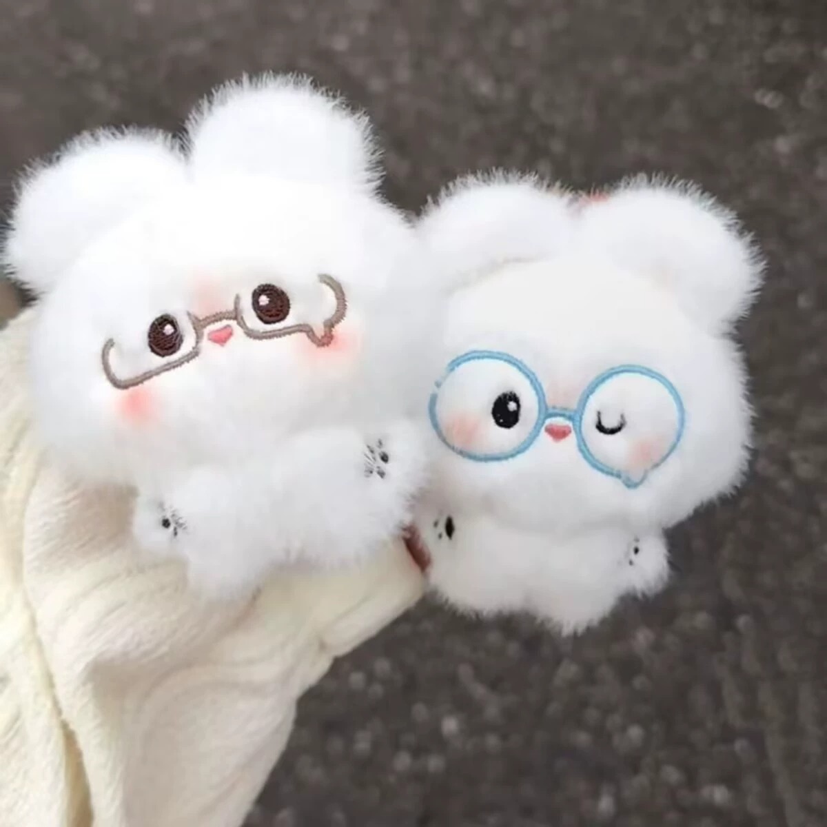 Cute Fluffy White Bear Plush Keychains - Adorable Eyeglasses Bear Bag/Backpack Charms (2 Styles) 13