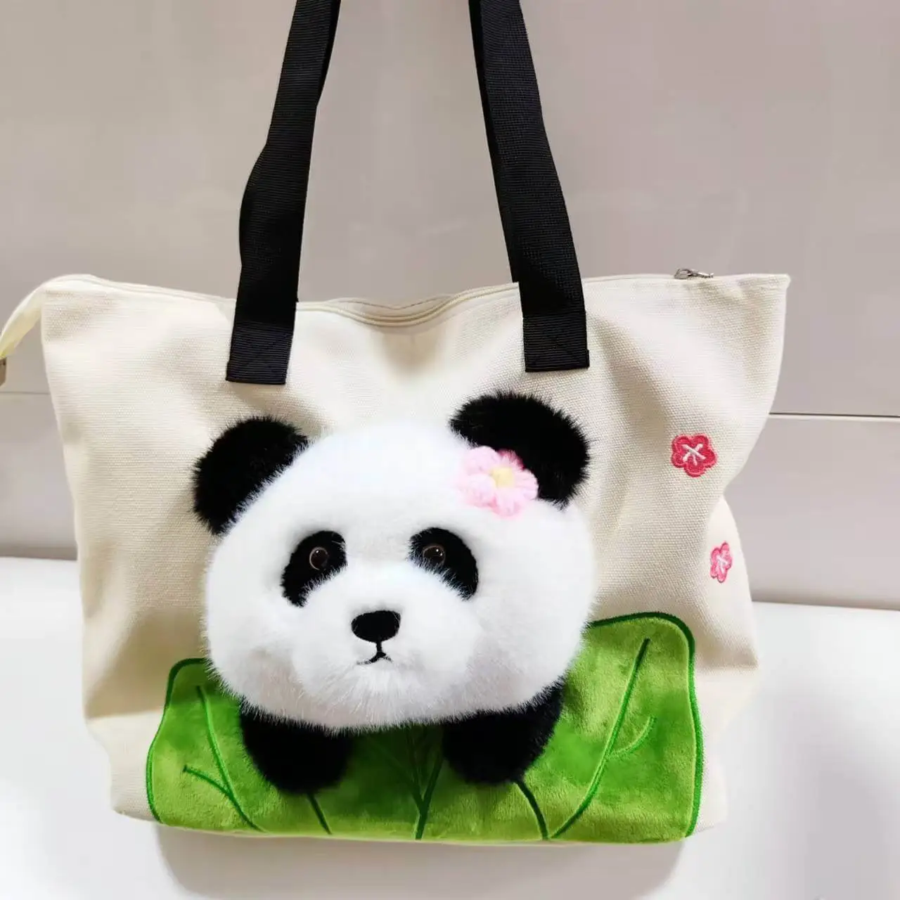 Wholesale 40*30 CM Cartoon Cute Panda Plush Canvas Stuffed Toy Bag Large Shopping Bag Promotional Cartoon Tote Bag 1