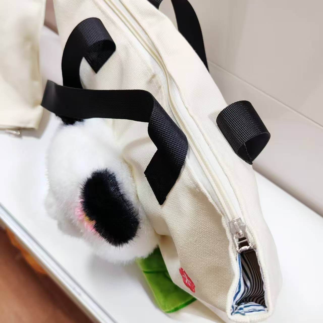 Wholesale 40*30 CM Cartoon Cute Panda Plush Canvas Stuffed Toy Bag Large Shopping Bag Promotional Cartoon Tote Bag 16