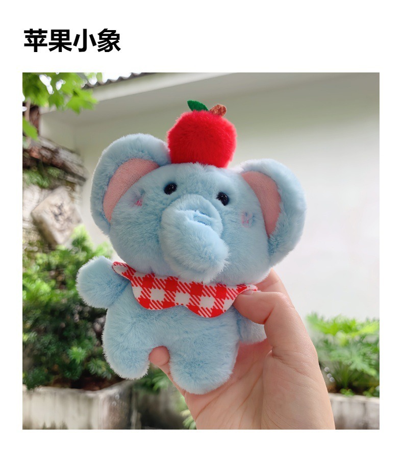 Cute Blue Elephant Plush Keychain 11cm Mini Soft Toy with Red Check Scarf and Pom Pom for Gifts 10