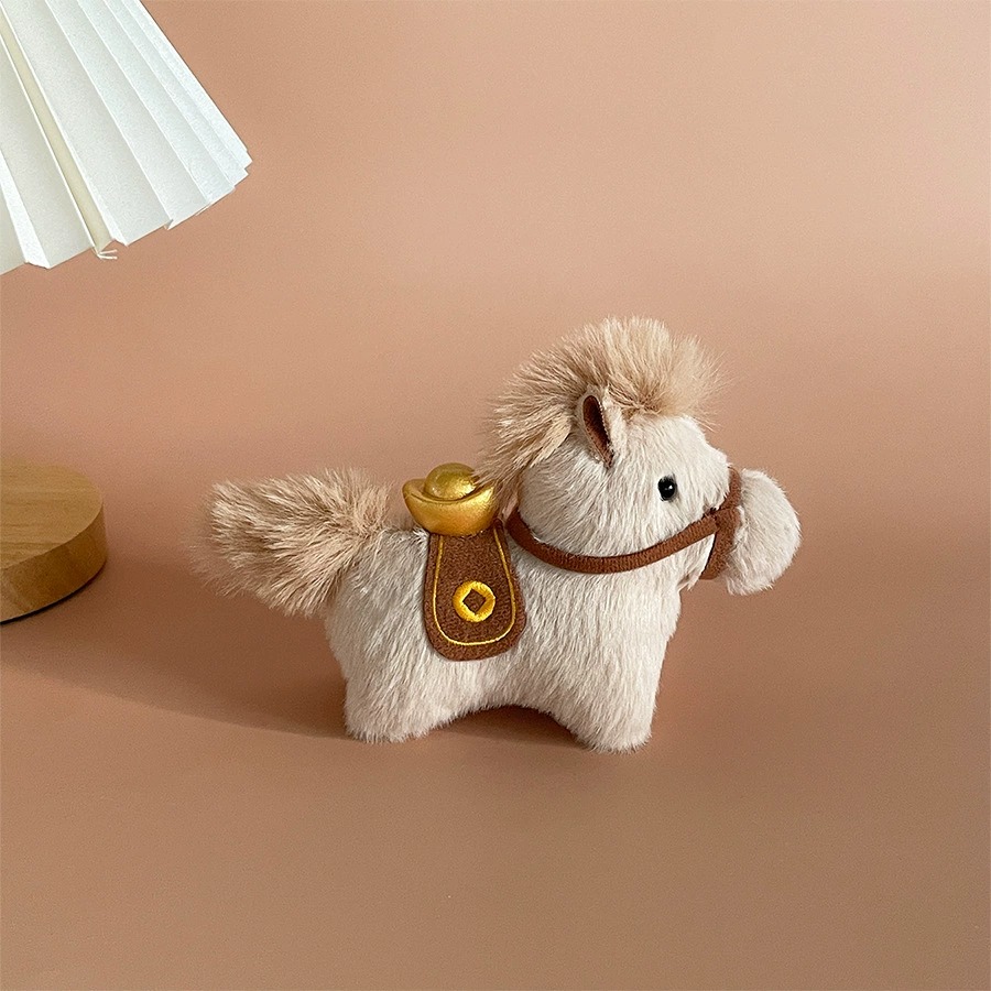 Cute Pony Plush Toys with Lucky Gold Ingot Decoration - Adorable Mini Horse Stuffed Animals for Home Decor & Gifts 13