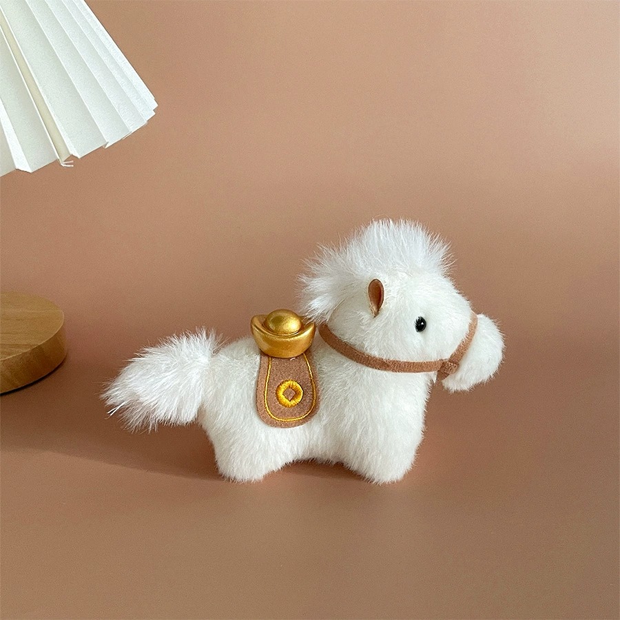 Cute Pony Plush Toys with Lucky Gold Ingot Decoration - Adorable Mini Horse Stuffed Animals for Home Decor & Gifts 14