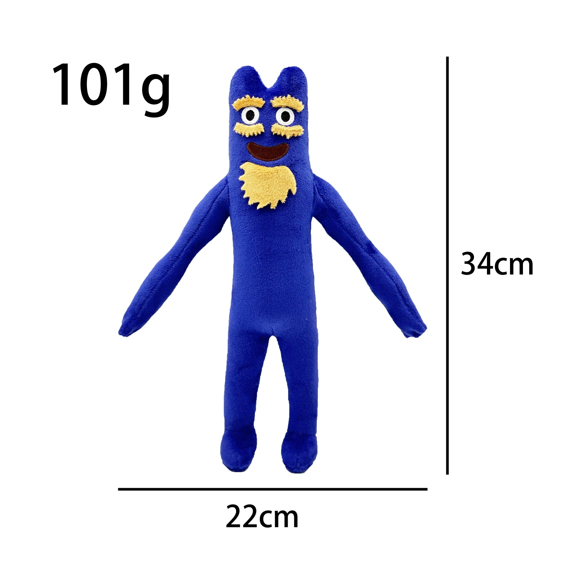 Adorable monstruo azul de peluche con barba y cejas amarillas. 34 cm de alto y 101 g de peso. Figura suave para niños. 15