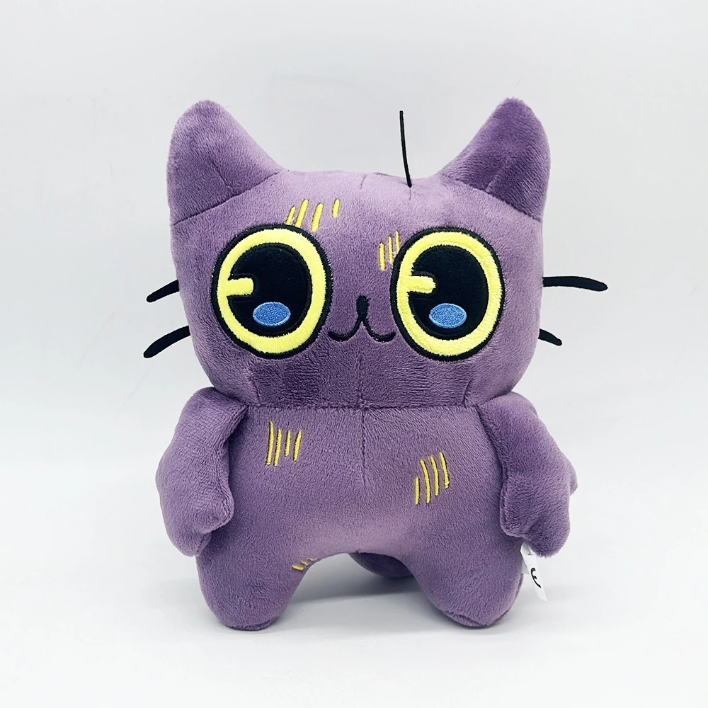Lindo gato morado de peluche Tostada - Peluche suave de 22 cm con grandes ojos amarillos 1