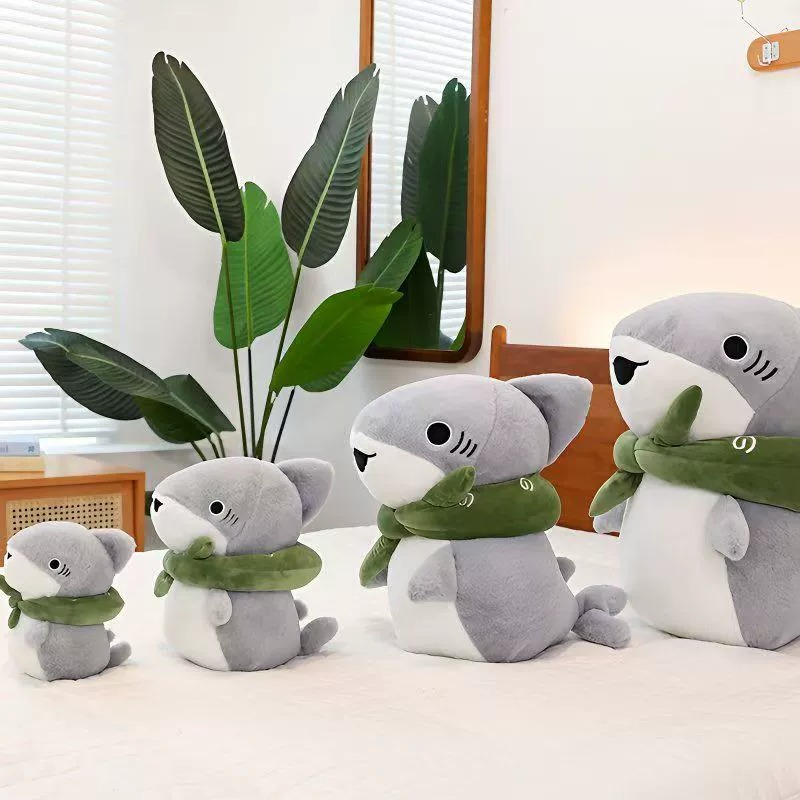 Cute Shark Plush Toy with Green Inflatable - Style Ring | Soft Stuffed Animal Doll 10