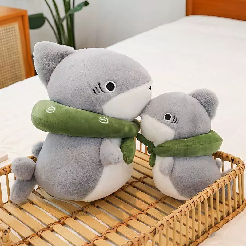 Cute Shark Plush Toy with Green Inflatable - Style Ring | Soft Stuffed Animal Doll 9