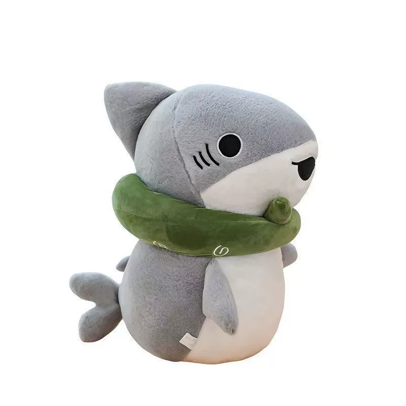 Cute Shark Plush Toy with Green Inflatable - Style Ring | Soft Stuffed Animal Doll 13