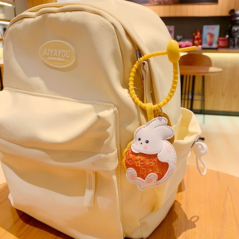 7cm Mid - Autumn Festival Rabbit & Mooncake Keychain - Cute Bunny Charm Engraving, Yellow Stretch Cord for Bag/Key Decor 12