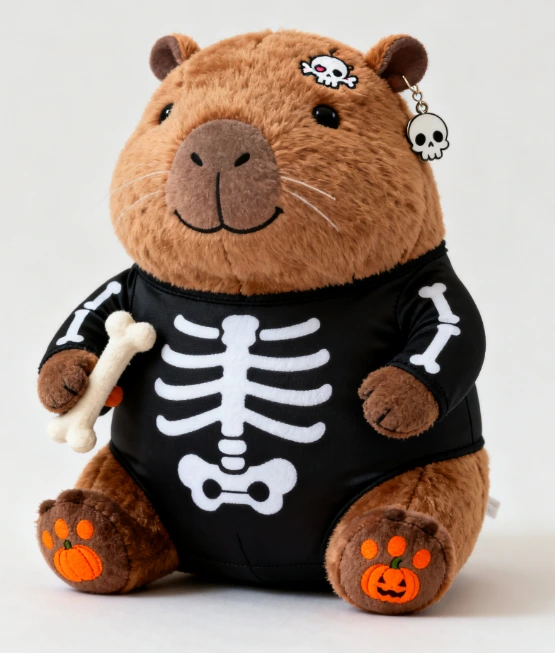 Мягкая плюшевая игрушка «Капибара-скелет» на Хэллоуин — плюшевая капибара в костюме скелета для праздничного декора. 1