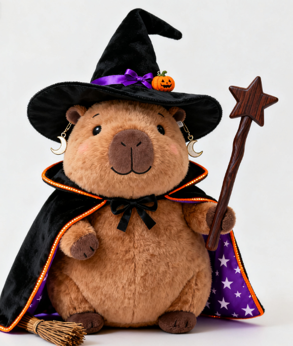 Halloween Witch Capybara Plush Toy - Adorable Stuffed Capybara in Witch Outfit for Holiday Decor 7