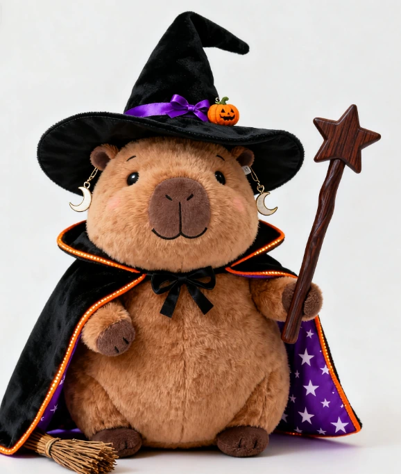 Halloween Witch Capybara Plush Toy - Adorable Stuffed Capybara in Witch Outfit for Holiday Decor 1