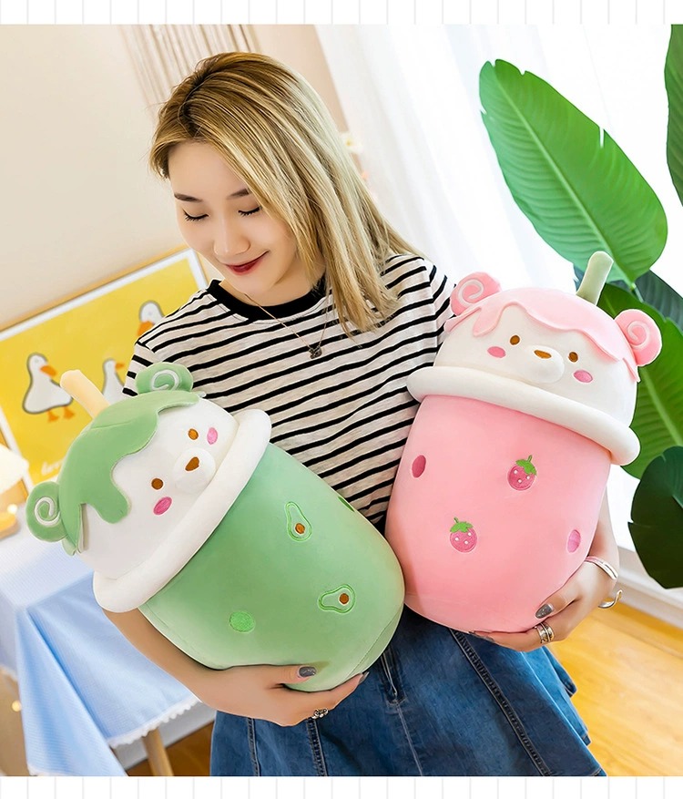 Yellow Green Pink Cheap Cute Bubble Plushie Stuffed ToysMilk Tea Cup Bear Shaped Boba Plush Toy Pillow Soft Back Cushion 15