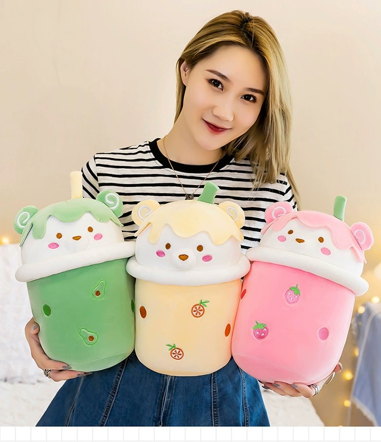 Yellow Green Pink Cheap Cute Bubble Plushie Stuffed ToysMilk Tea Cup Bear Shaped Boba Plush Toy Pillow Soft Back Cushion 13
