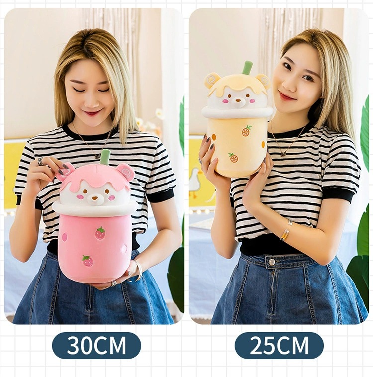 Yellow Green Pink Cheap Cute Bubble Plushie Stuffed ToysMilk Tea Cup Bear Shaped Boba Plush Toy Pillow Soft Back Cushion 17