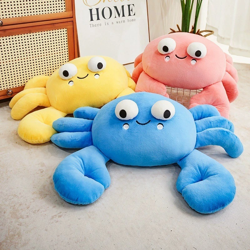 Adorables peluches crabes - Coussins animaux en peluche doux bleus, jaunes et roses 1