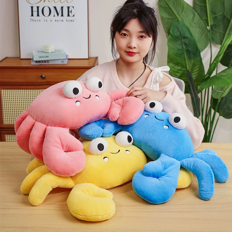 Adorables peluches crabes - Coussins animaux en peluche doux bleus, jaunes et roses 15