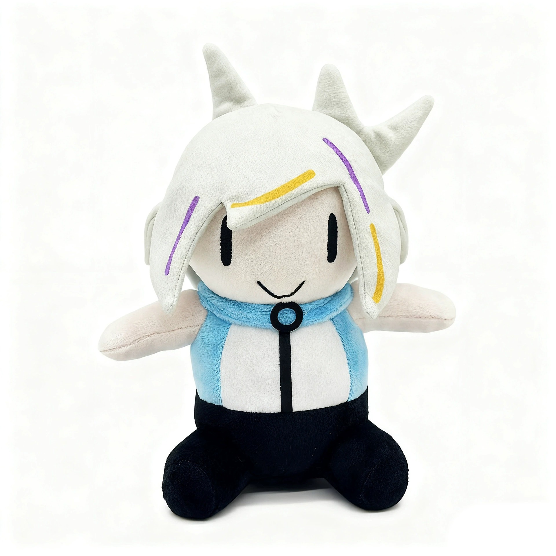 Cute Cartoon Character Plush Toy - 23cm Tall, 124g Soft Stuffed Doll with Unique Horned Head and Colorful Hair Accents 18