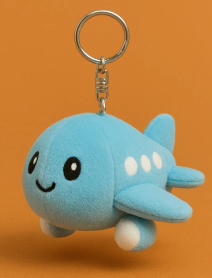 Blue Aircraft Plush Keychain - Huggable Stuffed Plane Key Ring for Daily Use &amp; Gifting 1