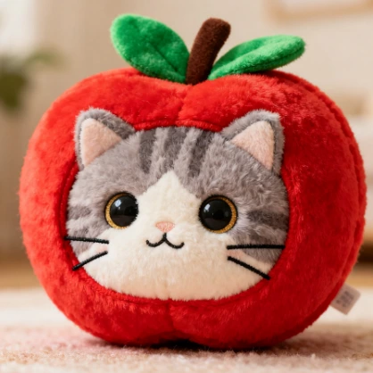 Red Apple Kitten Plush Doll Pillow Creative Design Factory Direct Sales 1