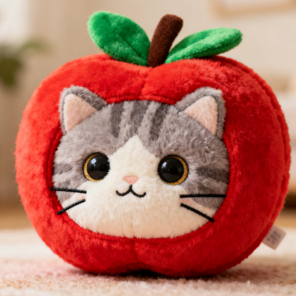 Red Apple Kitten Plush Doll Pillow Creative Design Factory Direct Sales 7