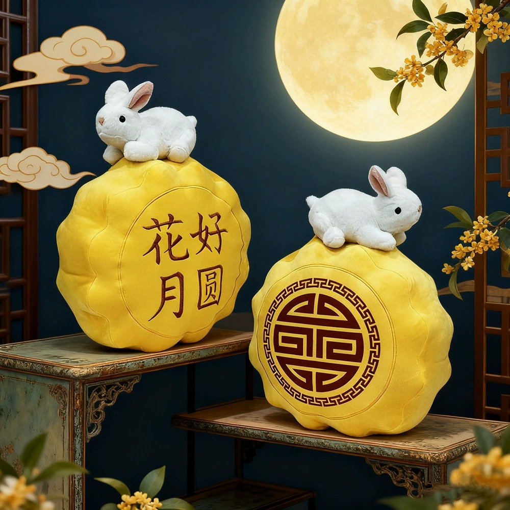 Mid - Autumn Festival Mooncake Plush Pillow with Rabbit - Hua Hao Yue Yuan (Perfect Full Moon) Decor 9