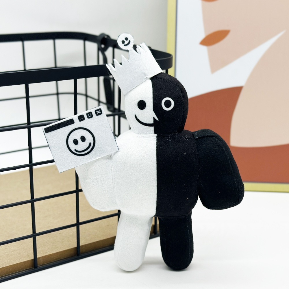 20cm Black and White Roblox Forsaken Plush Doll with Crown & Smile Camera 12