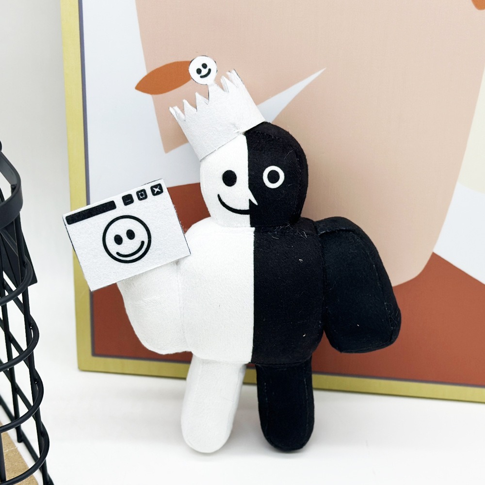 20cm Black and White Roblox Forsaken Plush Doll with Crown & Smile Camera 11