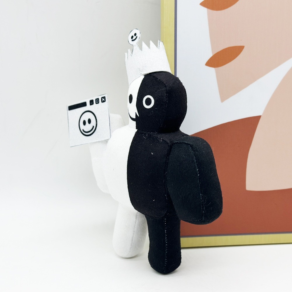 20cm Black and White Roblox Forsaken Plush Doll with Crown & Smile Camera 13