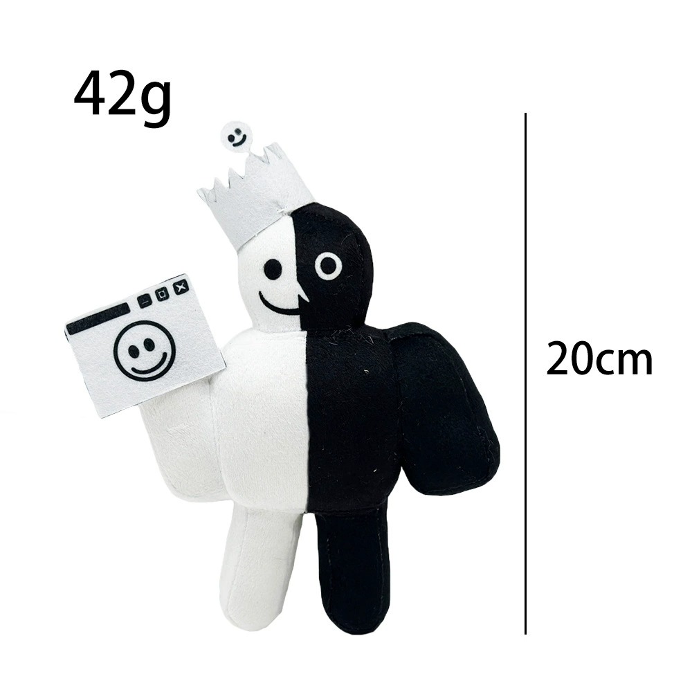 20cm Black and White Roblox Forsaken Plush Doll with Crown & Smile Camera 17