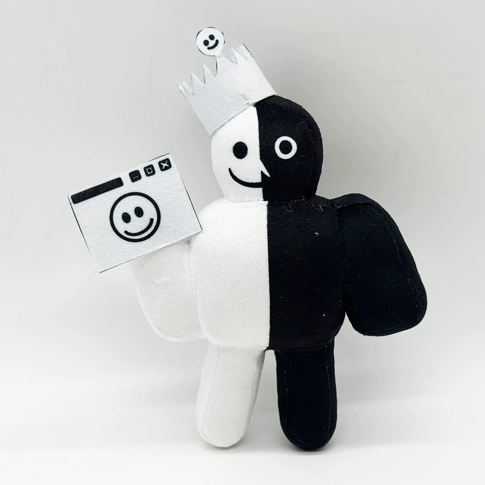 20cm Black and White Roblox Forsaken Plush Doll with Crown & Smile Camera 15