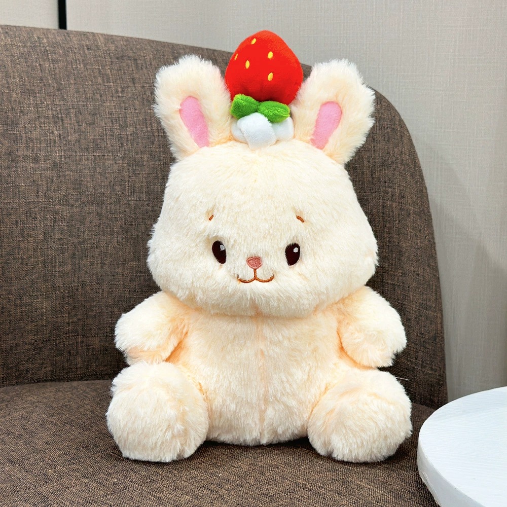 Adorable peluche lapin fraise – Lapin en peluche douce de 27 cm avec chapeau fruité, cadeau idéal pour les enfants et les collectionneurs 15