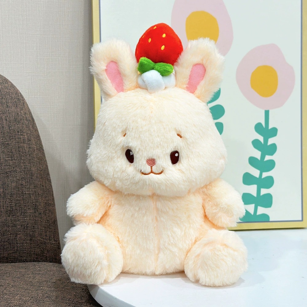 Adorable peluche lapin fraise – Lapin en peluche douce de 27 cm avec chapeau fruité, cadeau idéal pour les enfants et les collectionneurs 11