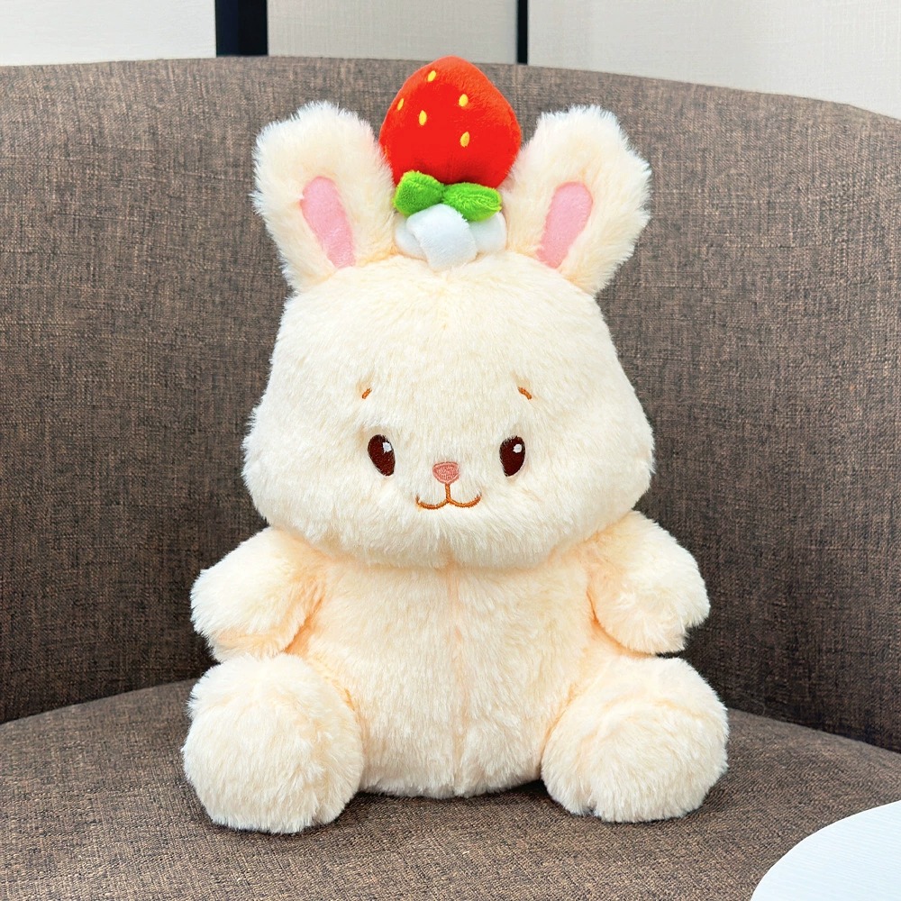 Adorable peluche lapin fraise – Lapin en peluche douce de 27 cm avec chapeau fruité, cadeau idéal pour les enfants et les collectionneurs 16