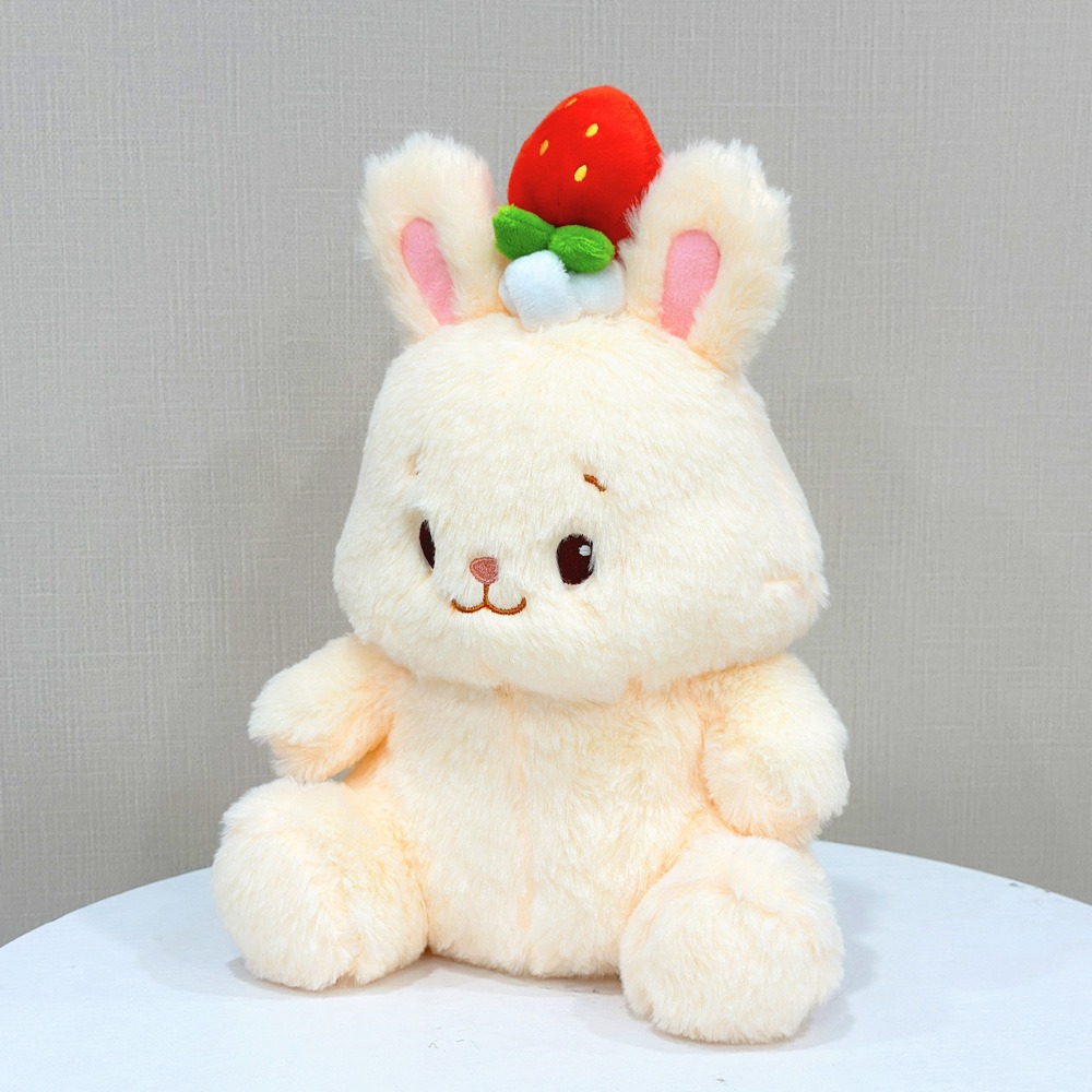 Adorable peluche lapin fraise – Lapin en peluche douce de 27 cm avec chapeau fruité, cadeau idéal pour les enfants et les collectionneurs 18